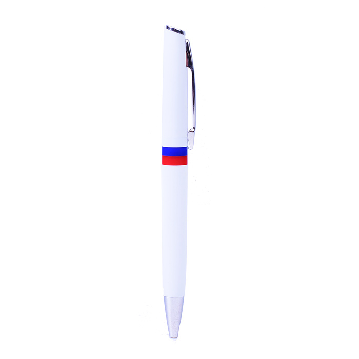 Ручка шариковая автоматическая "Триколор" с поворотным механизмом, d=0,7 мм, белый корпус с