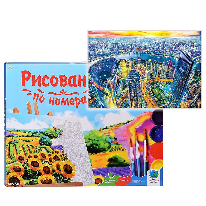 Холст с красками 40х50 по номерам "Шанхай с высоты птичьего полета" (22 цв.)