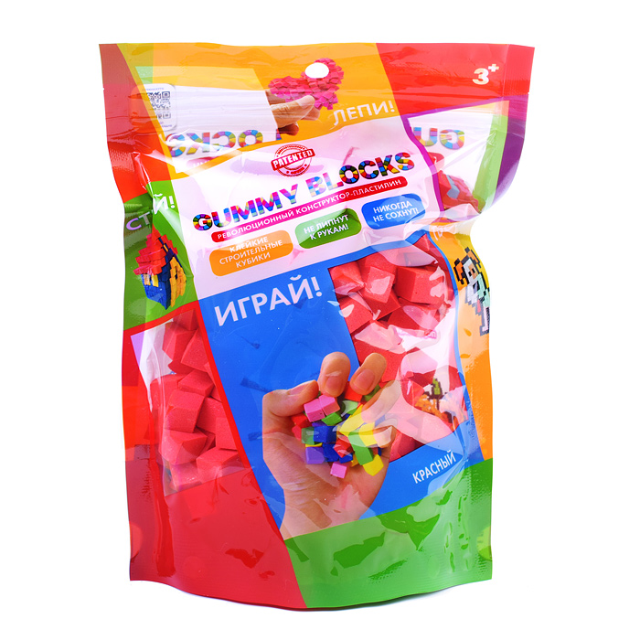 Конструктор-пластилин GUMMY BLOCKS 1 цвет, (красн.), в zip-пак. 19,5х12,5х6,5 см