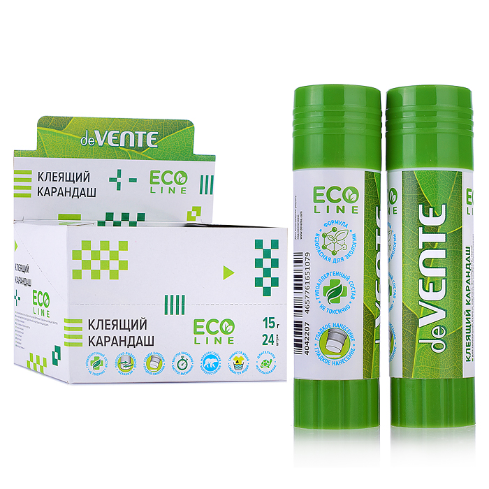 Клеящий карандаш "Eco-line" 15 г (быстросохнущий) в картонном дисплее с пластиковым поддоно