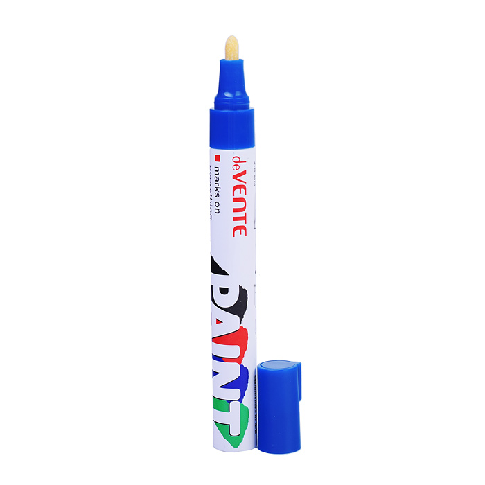 Маркер-краска синяя, круглый алюминиевый корпус, с клипом, нитро-основа, пулевидный наконечник