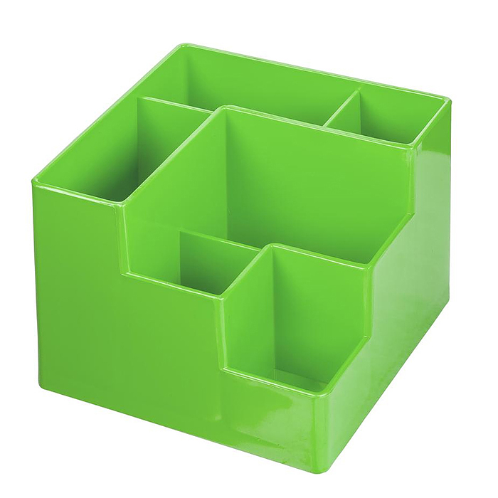 Подставка для канцелярских принадлежностей 12,2x12,2x10 см, 6 секций, непрозрачная зеленая