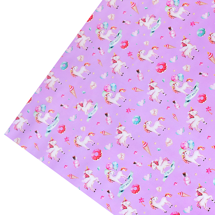 Упаковочная бумага глянц. 70*100см, "Единорожки", 80г/м2 