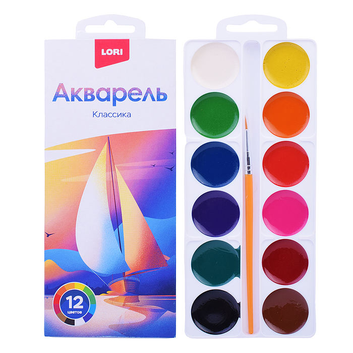 Акварель, 12 цветов, с/к Акварель, 12 цветов, с/к