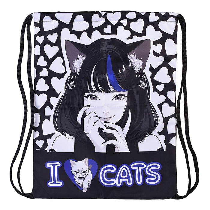 Мешок для обуви "Аниме. I love cats" 1 отделение, размер 370*470 мм, петля для подвеса, полиэсте