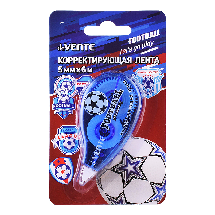 Корректирующая лента "Football" 5 ммx06 м, регулировка натяжения ленты, синий прозрачный ко