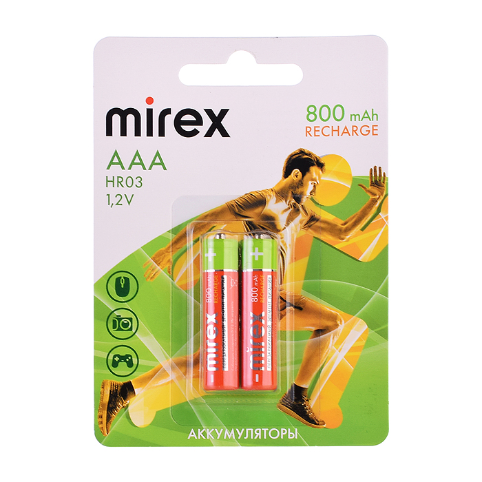 Аккумулятор Ni-MH Mirex HR03 / AAA 800mAh 1,2V 2 шт (2/20/100), блистер