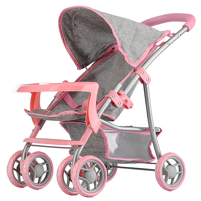 Коляска для кукол 9304BW-T, металлическая, складная, прогулочная, со столиком, с тентом, с корзиной,