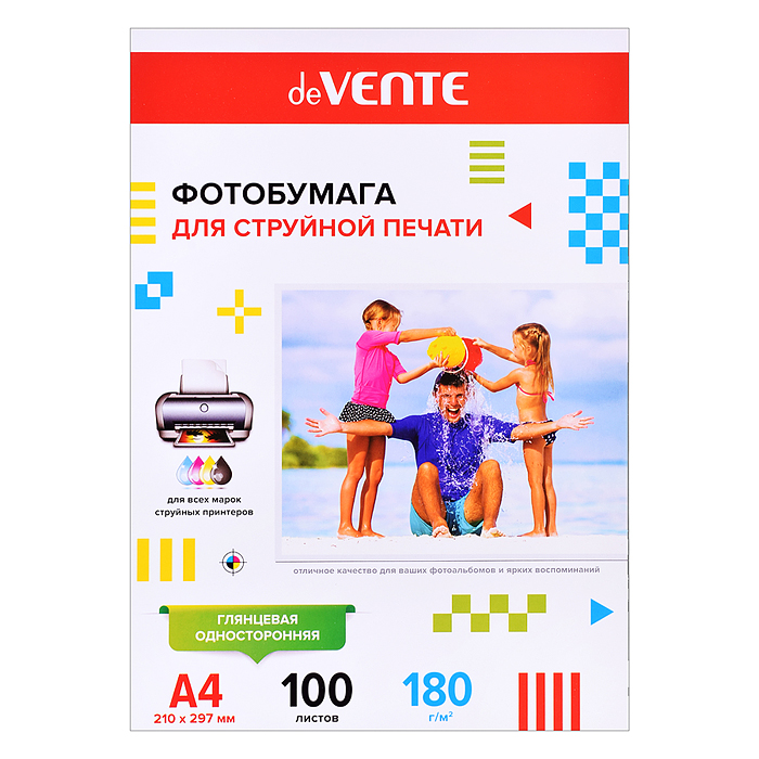 Фотобумага для струйной печати A4, 100 л, 180 г/м², глянцевая односторонняя, в пластиковом