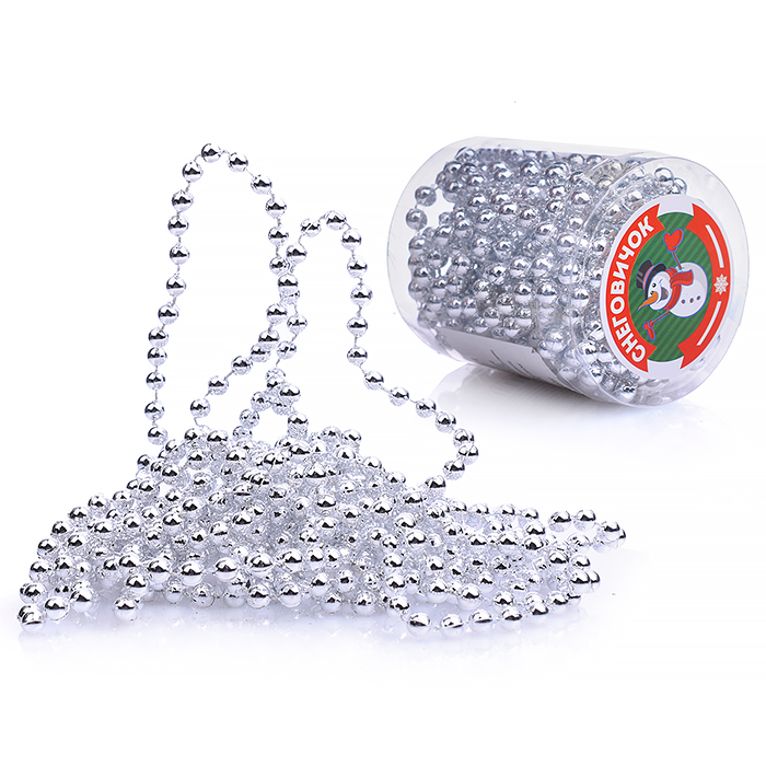 Новогоднее украшение S0972-3 "Бусы" серебро, 5м, в банке