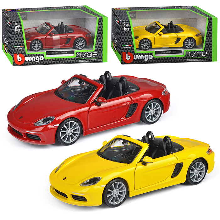 Машинка die-cast Porsche 718 Boxster, 1:32, жёлтая