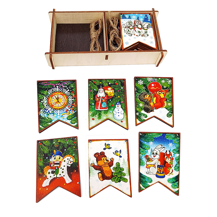 Набор "Новогодние флажки" (дерево) (7х4,5 см) 12 дет. 