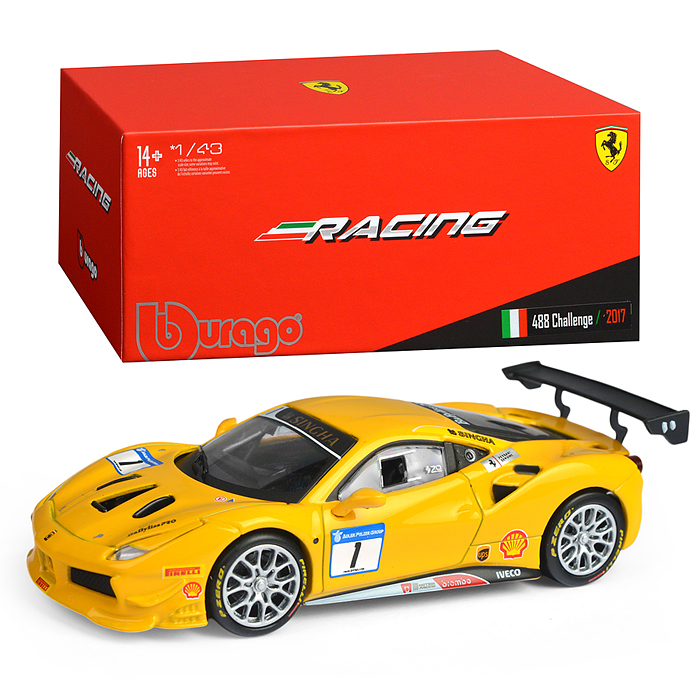 Гоночная машинка die-cast Ferrari - 488 Challenge 2017, 1:43,  жёлтая