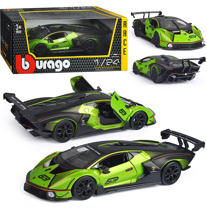 Гоночная машинка die-cast Lamborghini Essenza SCV12, 1:24, зеленая, открывающиеся двери