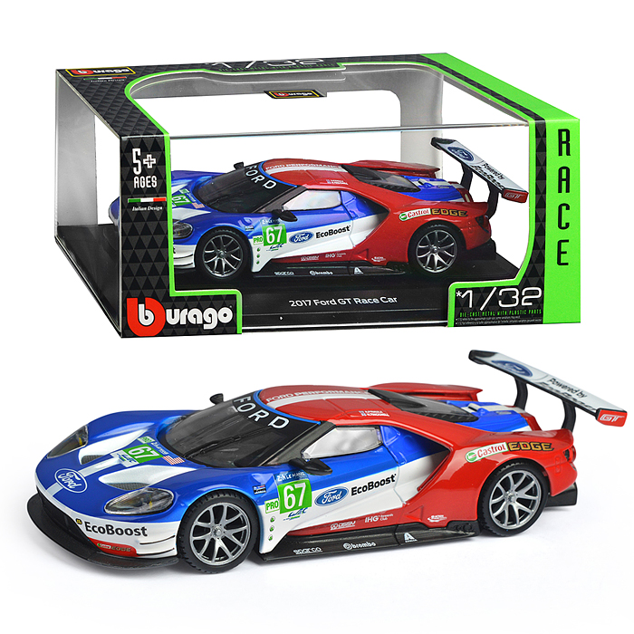 Гоночная машинка die-cast 2017 FORD GT, 1:32, красно-синяя