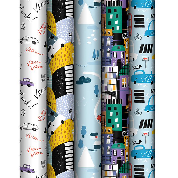 Упаковочная бумага глянц. 70*100см, "Cars", 80 г/м2, ассорти, 5 дизайнов 
