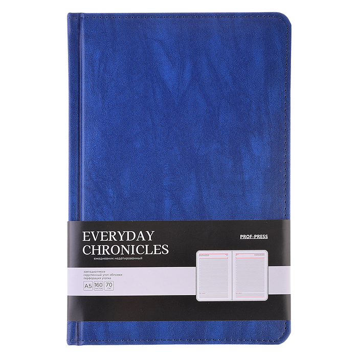 Ежедневник А5, 160л. недатир. "EVERYDAY CHRONICLES - BLUE" кожзам (синий)