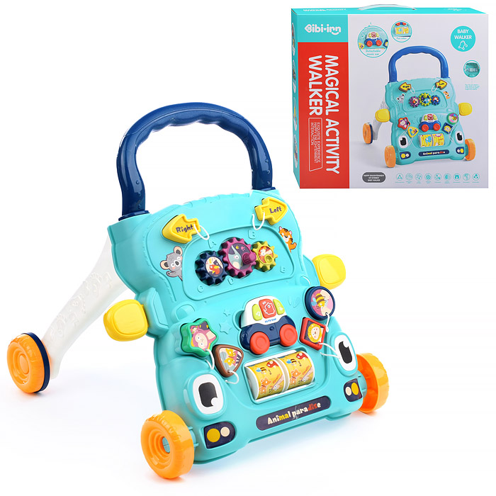 Игровой центр-Каталка 6003 "Забавная прогулка" голубые, в коробке