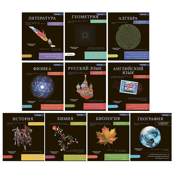 Комплект предметных тетрадей А5 48л.,10 предм., со справочным материалом, скрепка, мелованный картон