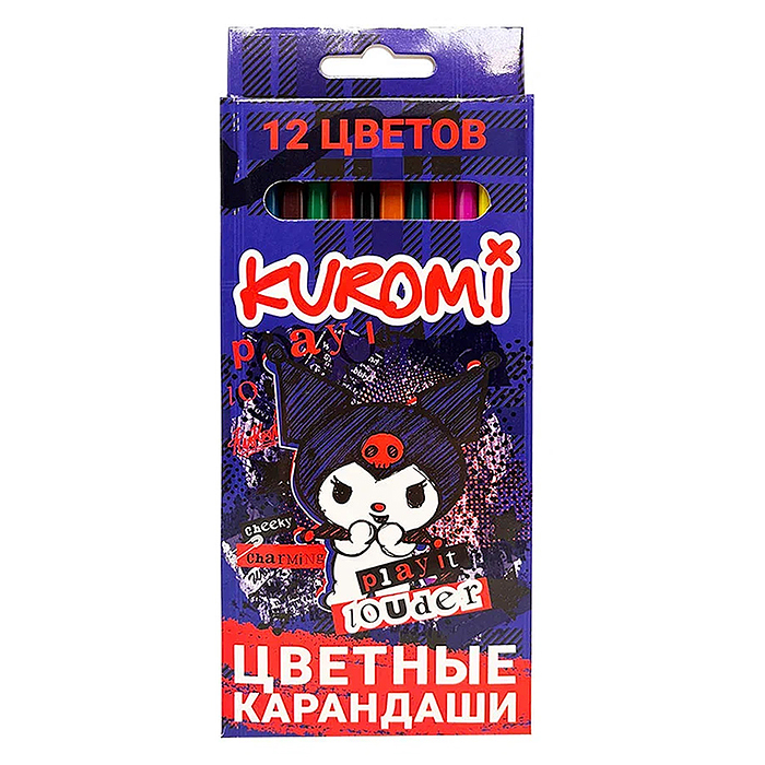 Карандаши цветные пластиковые Kuromi 177 мм, 12 цв., шестигранные, в картонной упаковке с евро