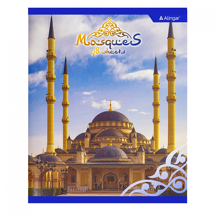 Тетрадь 48л., клетка, "Mosque", А5, скрепка, мелованный картон (стандарт), выб УФ лак, блок 