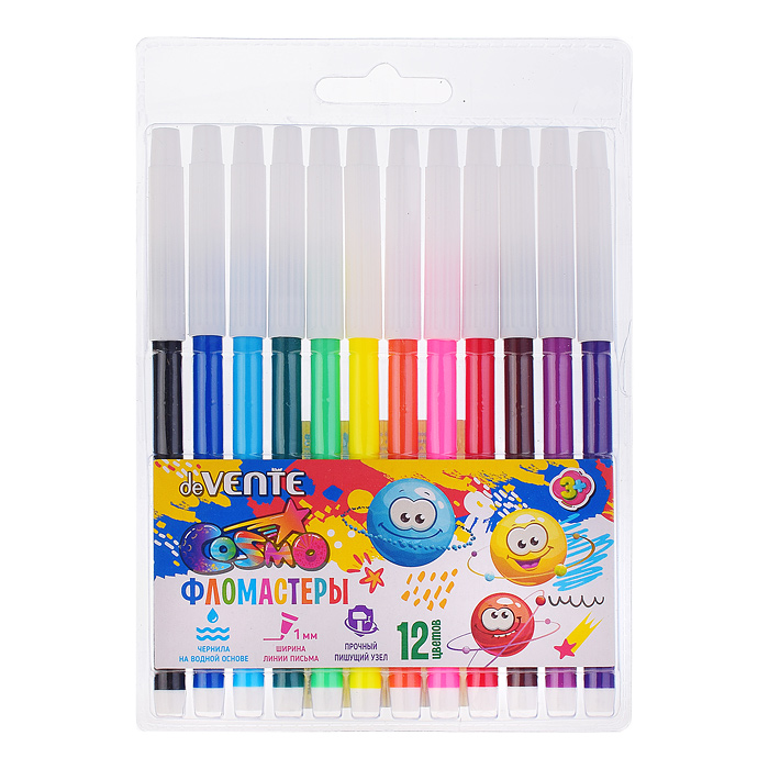 Фломастеры "Cosmo" 12 цветов с невентилируемым колпачком, в пластиковом блистере Фломастеры "Cosmo" 12 цветов с невентилируемым колпачком, в пластиковом блистере