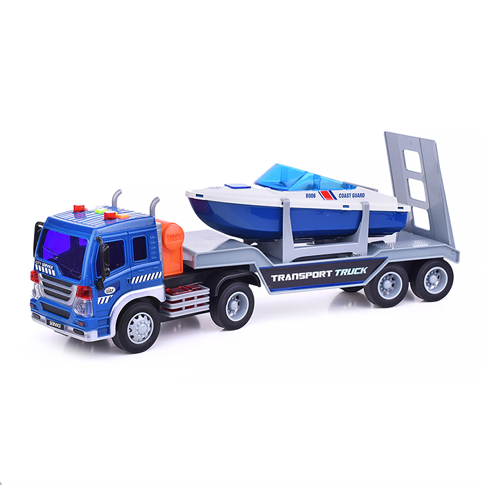 Машина WY571M "Автовоз" с катером 1:16 (свет, звук) в коробке (цвет синий)