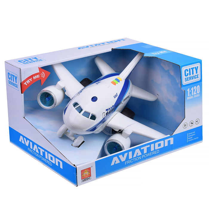 Самолет WY730B "Авиация" 1:120 (свет, звук) на батарейках, в коробке