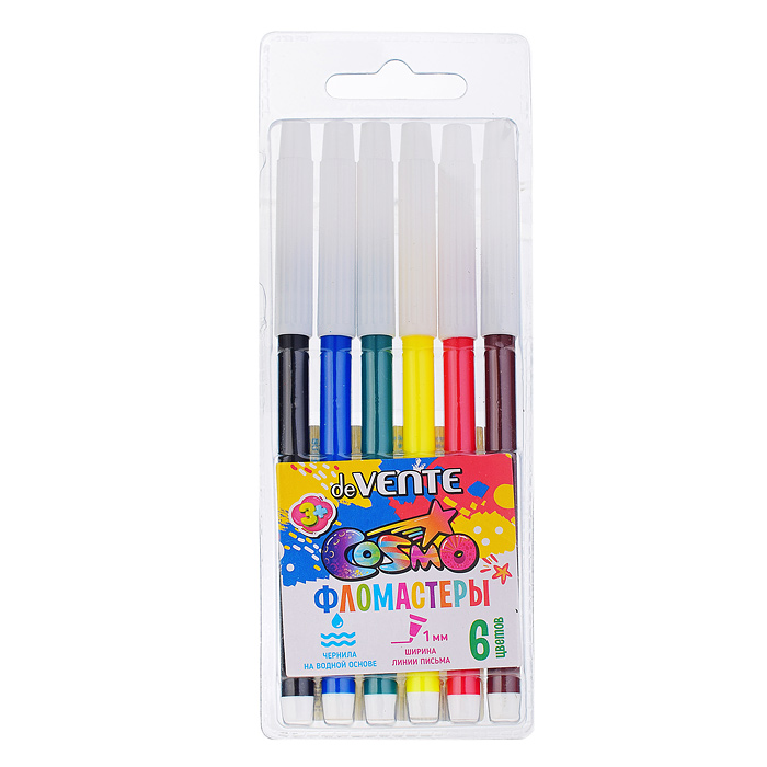 Фломастеры "Cosmo" 06 цветов с невентилируемым колпачком, в пластиковом блистере Фломастеры "Cosmo" 06 цветов с невентилируемым колпачком, в пластиковом блистере