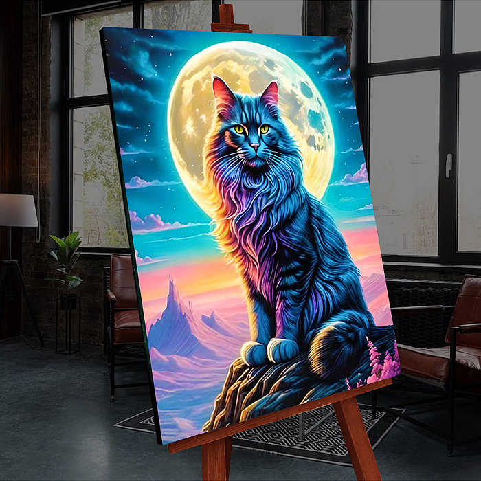 Картина по номерам 40х50 "Космическая кошка" со светящейся краской (22 цв.)
