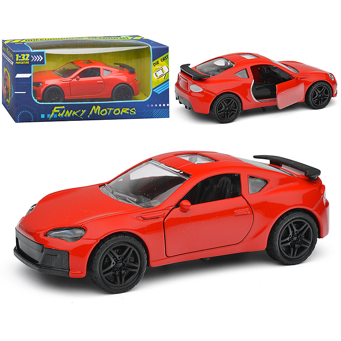 Красная инерционная машинка со спойлером и люком, die-cast, 1:32, открывающиеся двери