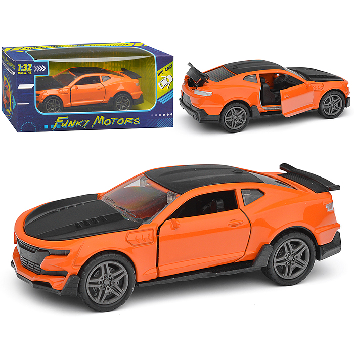 Чёрно-оранжевая инерционная машинка die-cast,1:32, открывающиеся двери 