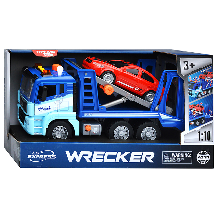 Машина WY1120A "Эвакуатор" 1:10 ( свет, звук) в коробке ( цвет синий )