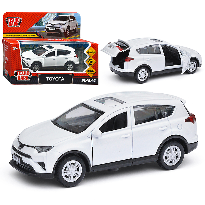 Машина металл Toyota Rav4 12 см, (откр. двери, багаж, белый) инерц., в коробке