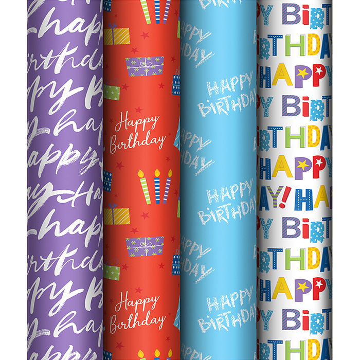 Упаковочная бумага глянц. 70*100см, "Congrats", 80 г/м2, ассорти, 4 дизайна 