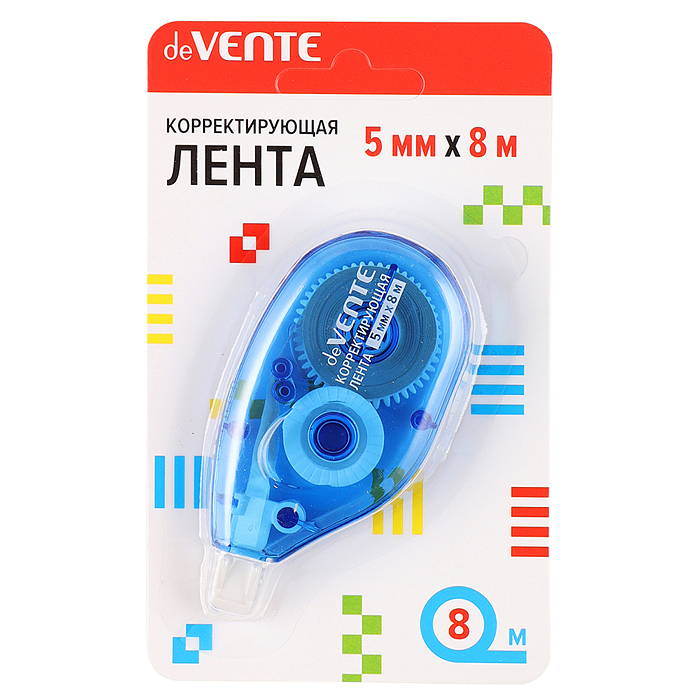 Корректирующая лента 5 ммx08 м, синий полупрозрачный корпус, боковой аппликатор