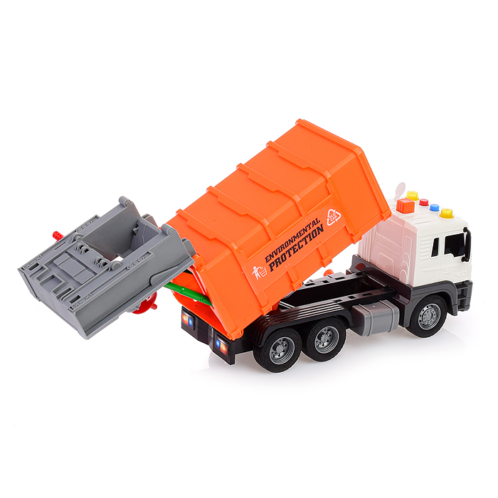 Машина JS108B "Мусоровоз" 1:16 (свет, звук) в коробке (оранжевый)