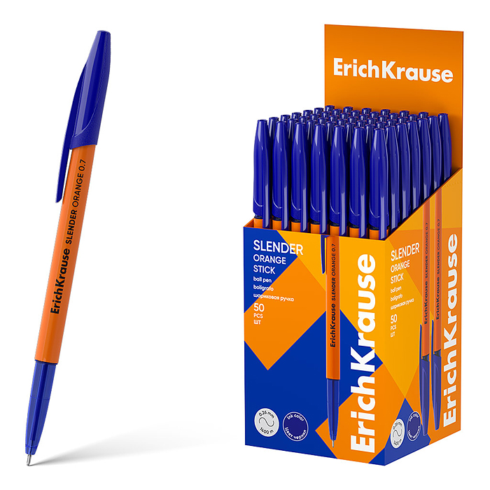 Ручка шариковая Slender Stick Orange, 0.7, Super Glide Technology, цвет чернил синий 