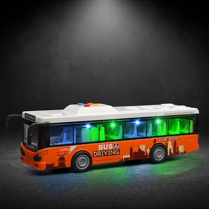 Автобус JS120A "Экскурсионный" (свет, звук) в коробке (оранжевый)