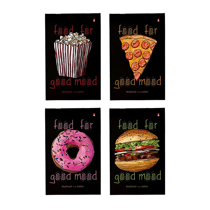 Блокнот А5 40 л. "Food in black" 4 вида