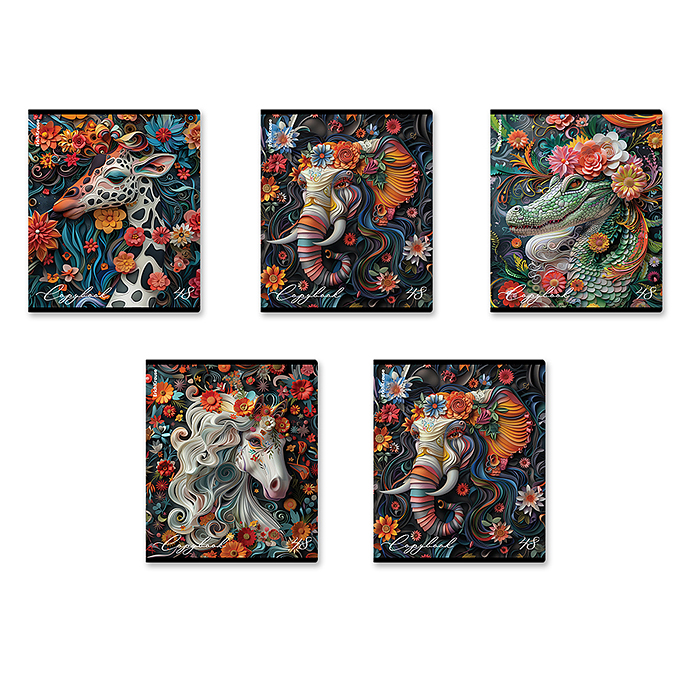 Тетрадь 48 л. клетка "Flower Animals" выборочный УФ-лак,