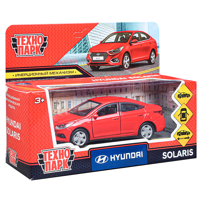 Машина металл Hyundai solaris, 12см, (откр.двери, красный) инерц., в коробке