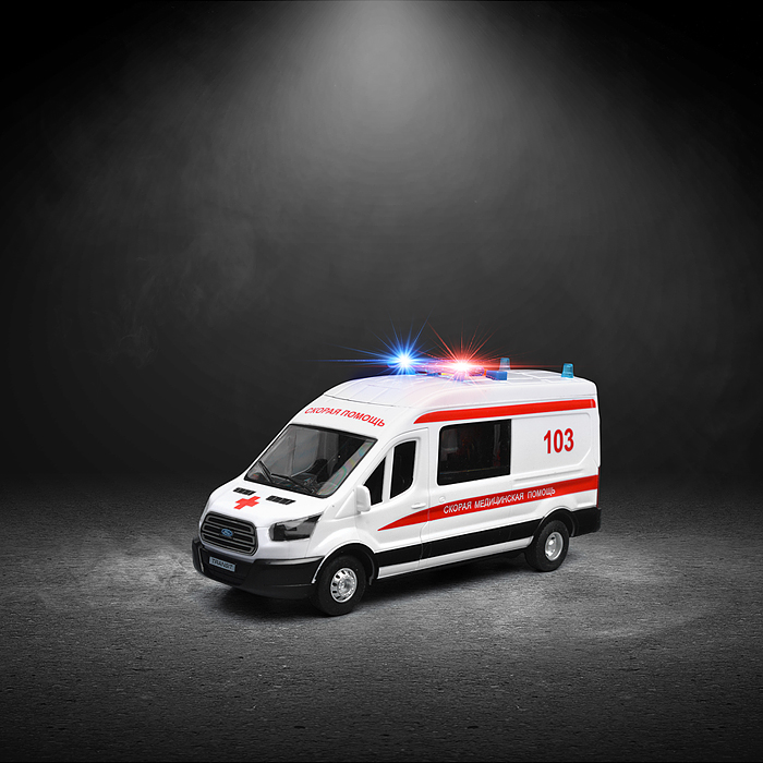Машина пластик свет-звук Ford transit скорая 22,5 см, двери, 4 кнопки