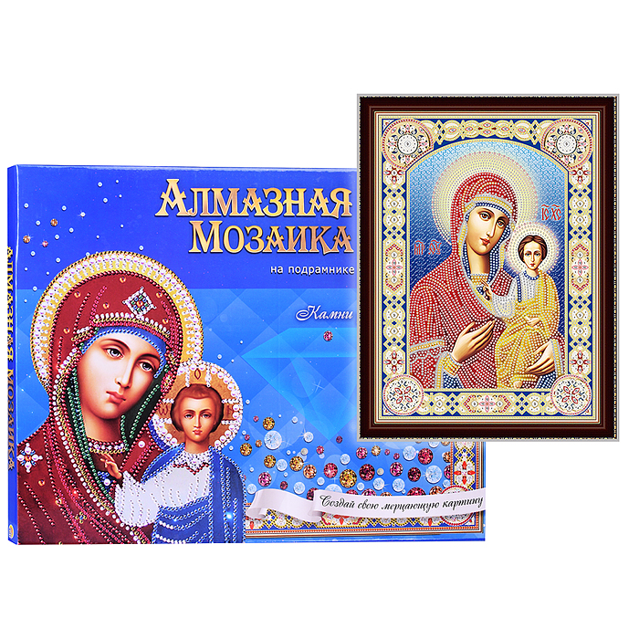 Алмазная мозаика 30х40 "Икона Божией Матери №7" с подрамником c част. зап. (блест) 