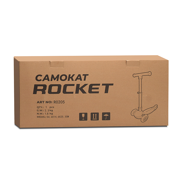 Самокат трёхколёсный R0205 ROCKET колёса PU, цвет желтый
