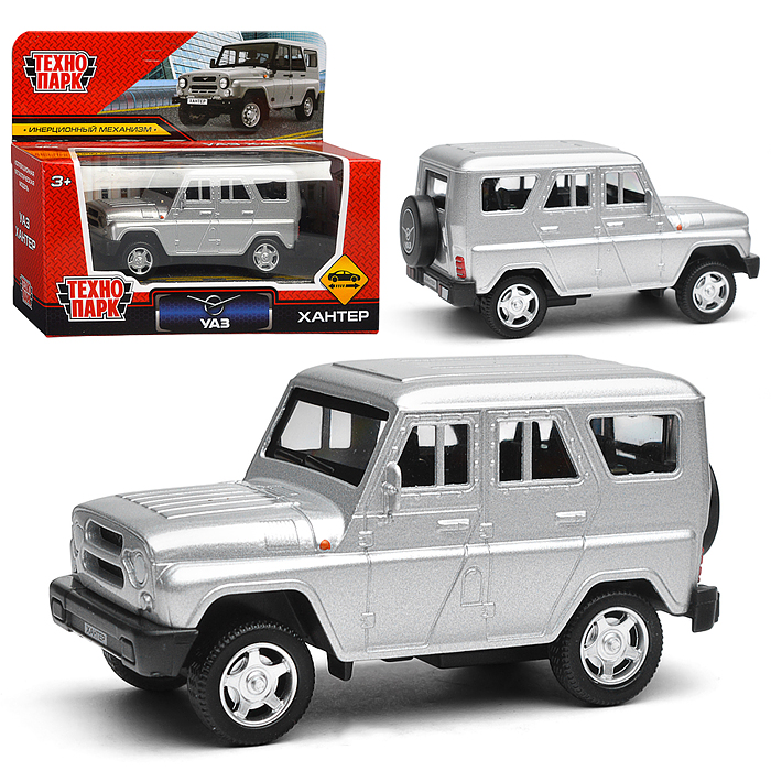 Машина металл UAZ Хантер длина 10,5 см, инерция, серебристый