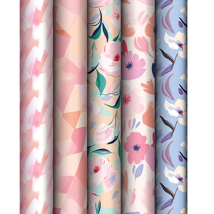 Упаковочная бумага  "Floral mood", глянц. 70*100см, 80 г/м2, ассорти, 5 дизайнов