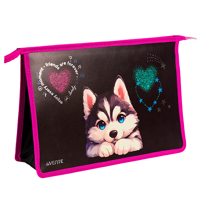 Папка для тетрадей "Cute Husky" A4 (330x230x100 мм) с текстильным расширением 100 мм, на молнии