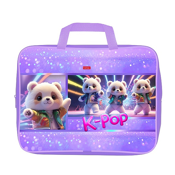 Сумка текстильная с ручками А4ф, 350х265х75мм., для тетрадей "K-pop мишки"