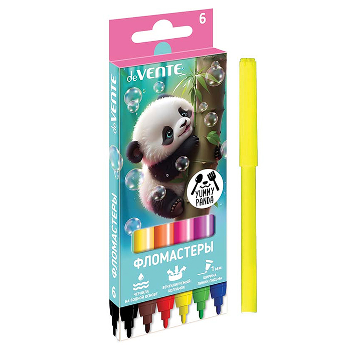 Фломастеры 06цв. "Yummy Panda" с вентилируемым колпачком, в картонной коробке с подвесом